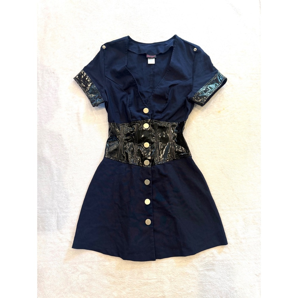 Dreamgirl Navy Blue Police Woman Costume Dress Faux Leather Trim Size S 4005